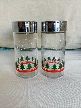 Vintage Libbey Glass Christmas Tree Salt and Pepper Shakers Set Mid Century